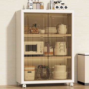 ??可開發票??免運 廚房收納柜落地多層折疊櫥柜雙開門防塵置物架多功能微波爐儲物柜