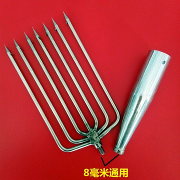 不銹鋼七齒鋼叉頭純手工木柄倒刺魚叉伸縮定位捕魚桿黃鱔泥鰍叉