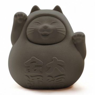 【開運招財擺件】圓滾滾幸運貓(大) 炭錢黑