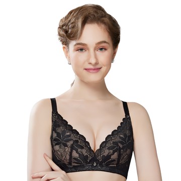 SWEAR 思薇爾 S挺美力系列B-F罩無鋼圈背心型蕾絲集中包覆塑身女內衣(黑色)