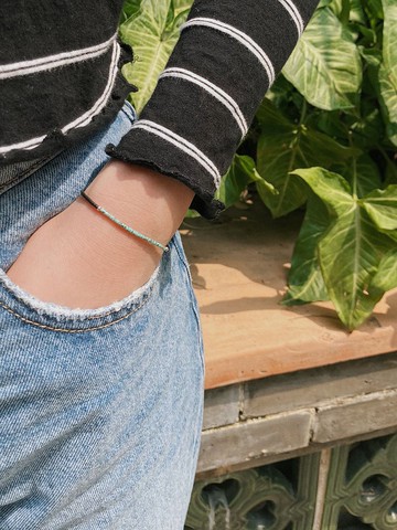 秋冬新品 復古綠松色彩極細925銀迷你圓珠手鏈 冷淡風百搭顯白