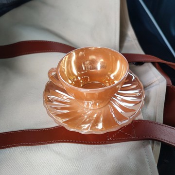 復古 Anchor Hocking 桃色光澤郊區杯美國製造