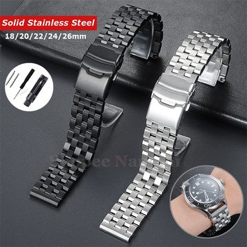 SEIKO 經典五珠實心不銹鋼錶帶 18 20 22 24 26 毫米折疊扣通用金屬錶帶適用於精工男士女士豪華手鍊腕帶