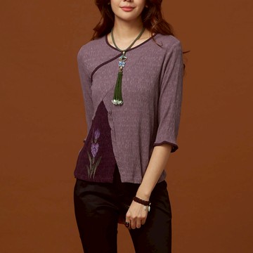古典美 緹花手繪上衣【08058】/茶禪服/棉麻/中國風