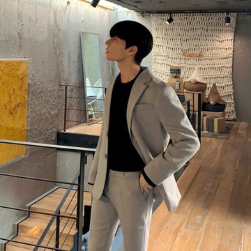 MRCYC 秋季修身帥氣小西服外套男士休閑潮流韓系修身青年灰色西裝