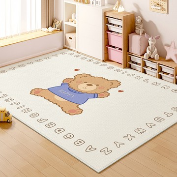 地板防刮兒童房電腦椅地墊  小熊 米白色  160 x 80cm