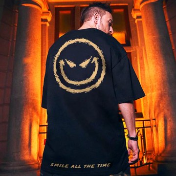 笑臉大碼T恤男短袖cec超火港風情侶半袖國潮嘻哈鬼臉潮牌五分袖