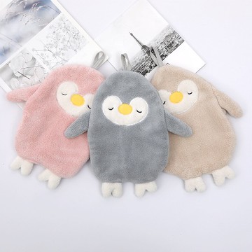 廚房衛生間可掛式珊瑚絨抹布卡通企鵝擦手巾可愛動物吸水擦手毛巾