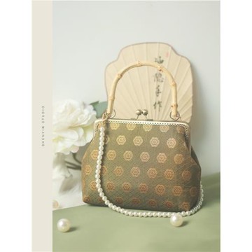 神隱原創宋錦中國風漢服包包復古新中式竹節手提斜挎包口金包方包