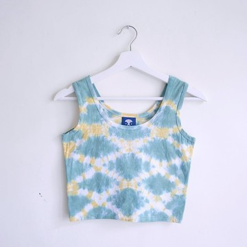 綠菱紋 手染寬肩帶背心/細肩帶背心