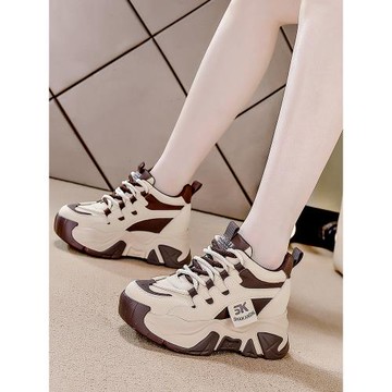 8CM內增高老爹鞋女2025新款秋冬爆款加絨百搭真皮厚底休閑運動鞋