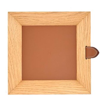 Hermes 愛馬仕 Atrium 橡木拼接皮革方形零錢托盤(中/23cm)