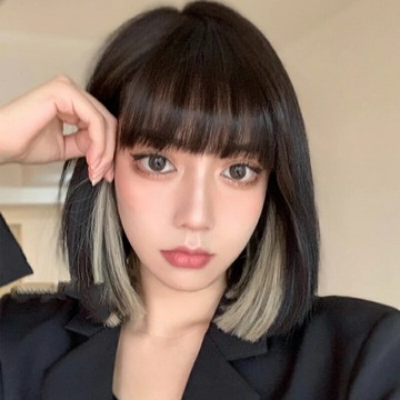 假髮女 短直髮lisa同款掛耳染鎖骨假髮 bobo頭自然全頭套式假髮 明星同款假髮