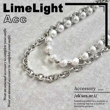 ☆LimeLight☆ 銀珍珠 / 珍珠 / 滿版 / 鏈條 / 鈦鋼 / 雙層鏈 / 飾品 / 項鍊 / 一組兩條