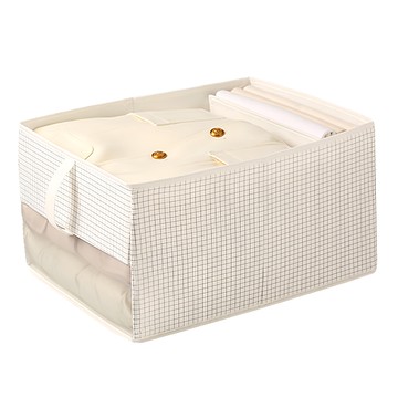 小麥購物 大容量布藝衣物折疊收納盒 38L  1個  米色 方格  45 x 34 x 25cm  方格 米色