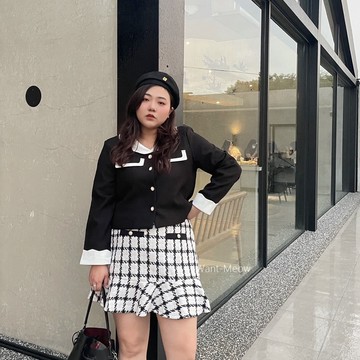 台灣㊣現貨✨90公斤可穿/質感韓系黑白撞色領外套/中大尺碼外套/大尺碼外套 Want Meow招財貓旺鋪
