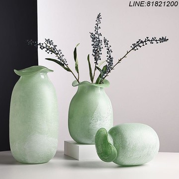 花瓶 花器 擺件 免運 開立發票 玻璃花瓶磨砂侘寂風插干鮮花手工琉璃花瓶家居酒店民宿瓶軟裝擺件