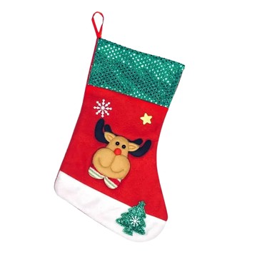 MODACore 摩達客 綠亮片麋鹿聖誕襪  綠色  38x18cm  1個