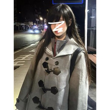 灰色牛角扣毛呢外套女秋冬季2025新款高級感小個子中長款呢子大衣