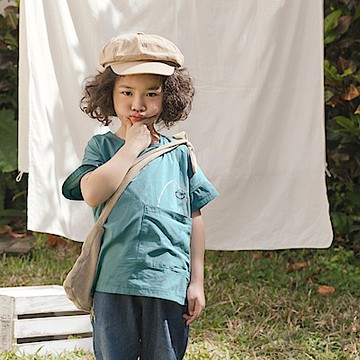 OB嚴選-純棉大口袋可愛熊熊印花寬鬆短袖上衣