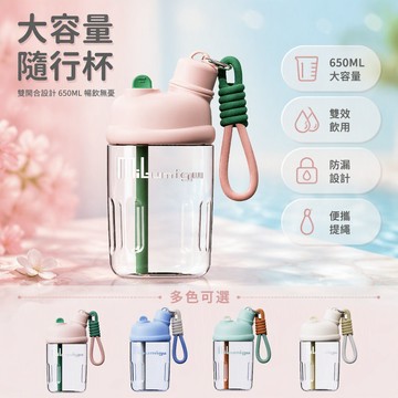 【🚚台灣出貨】 Tritan 吸管水杯 650ml大容量手提水壺 學生便攜運動水杯 可定制LOGO彩印 雙飲口設計