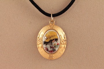 陶瓷浮雕項鍊金黃銅復古復古女孩吊墜項鍊首飾