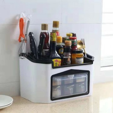 德利生活 調味罐收納盒 有蓋 24 x 21 x 40cm 白色  1個