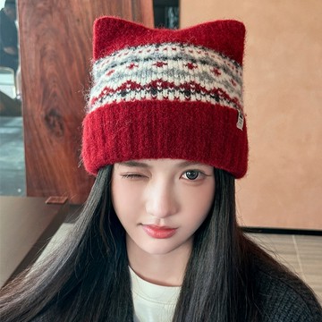 特價💖新款聖誕節可愛鹿角針織帽女秋冬保暖毛綫帽加絨護耳套頭帽子兒童成人聖誕帽 聖誕節帽子 聖誕裝飾 OYWO