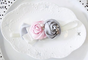 Sweet House 寶寶款髮帶 灰花兒配粉紅花髮帶