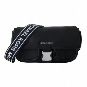 MICHAEL KORS  Khai 前雙口袋織紋背帶尼龍壓釦斜背包(黑色)