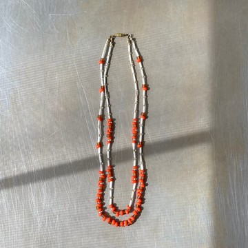 Vintage 60s-70s retro orange×white beads necklace