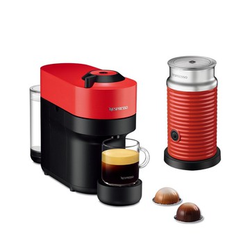 【Nespresso】臻選厚萃 Vertuo POP 膠囊咖啡機  魅惑紅+A3紅色奶泡機組合