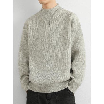 (免運)半高領毛衣男秋冬季潮牌純色針織衫男寬松高級感內搭毛衫線衣外套