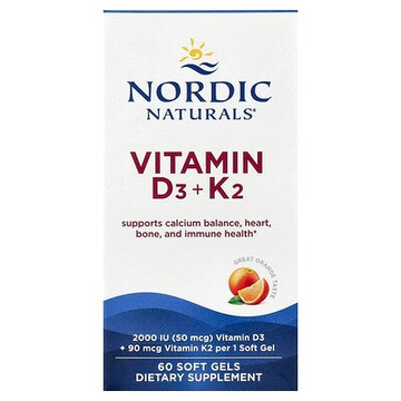 Nordic Naturals, 維生素 D3 + K2，美味橙味，60 粒軟凝膠