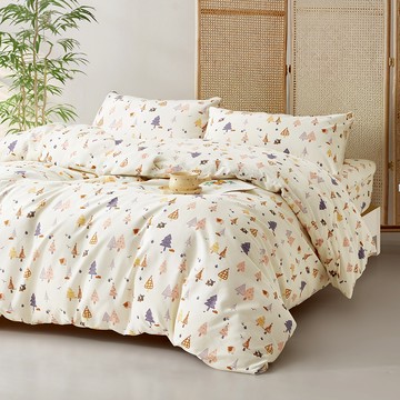 J-bedtime 床寢時光 台灣製絲柔棉被套床包組 SP6837L-H  雙人被套 + 加大床包 + 枕頭套 2個  Queen Size  聖誕小清新