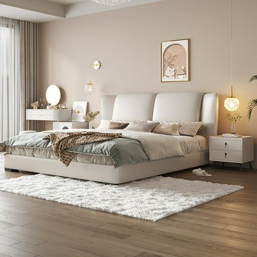 附發票 奶油風真皮床現代簡約主臥大床1.8米雙人床ins網紅床軟包床婚床