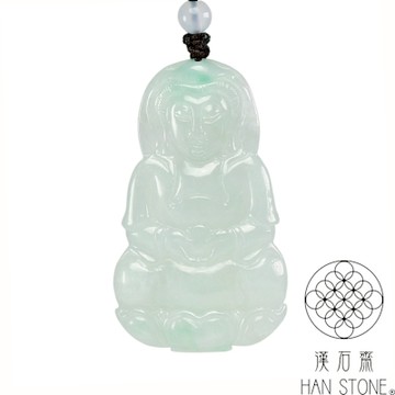 【漢石齋】天然翡翠A貨 觀音玉佩吊墜 冰種飄花(32*54*5mm)