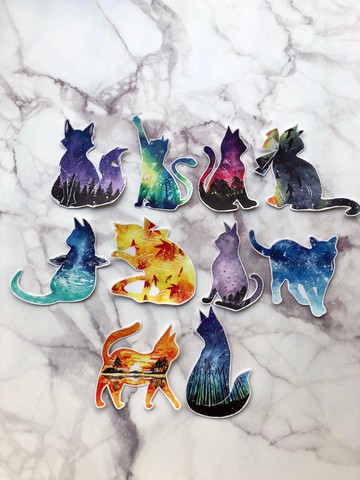 PVC防水貼紙-行李貼-(大)-星空貓款