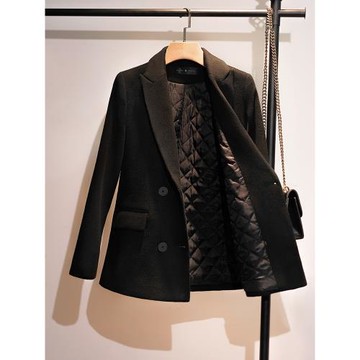 厚西裝外套女秋冬季夾棉大衣小個子加絨短款毛呢黑色西服2025新款