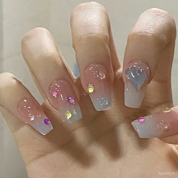 🌈甜美風穿戴甲🌈會有貓海鹽漸變夢幻藍彩色泡泡清冷氛圍感小紅書衕款純手工穿戴甲純手工穿戴甲顯白美甲片高級感穿戴甲 MDQN