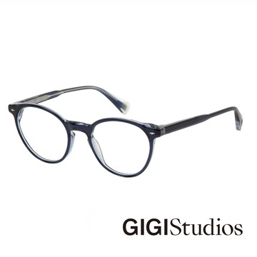 【GIGI Studios】水平金飾精巧圓框光學眼鏡(深藍 - WILDE-6640/3)