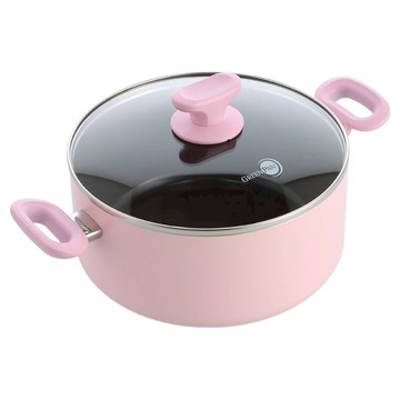 GREEN PAN IH爐適用 Torino 鑽石陶瓷塗層不沾雙耳湯鍋 不挑爐具 天然無毒  1個  粉色  24cm