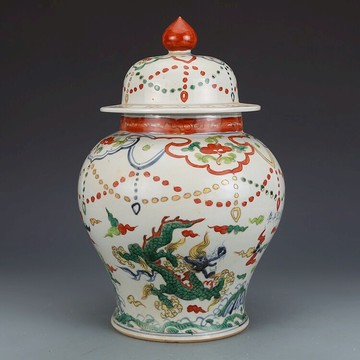 大明宣德五彩龍紋將軍罐仿古瓷器古董古玩收藏品真品擺件