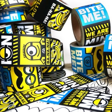 ✨可開發票#卡通潮牌可愛小黃人捲裝貼紙長條警示貼紙防水行李箱筆記本膠帶#免運