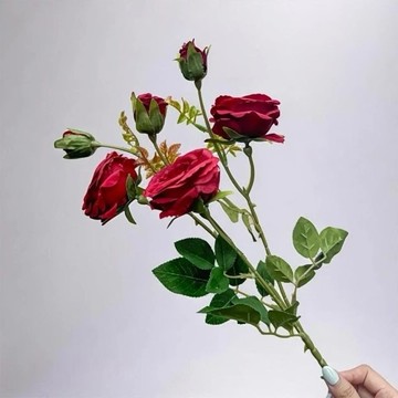 英式溫莎城堡花園薔薇古典紅仿真花花材(1入組)