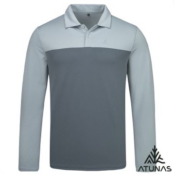 【ATUNAS 歐都納】男款循環長袖排汗POLO衫A6PS2564MC深灰/吸濕排汗/抗UV/都會休閒