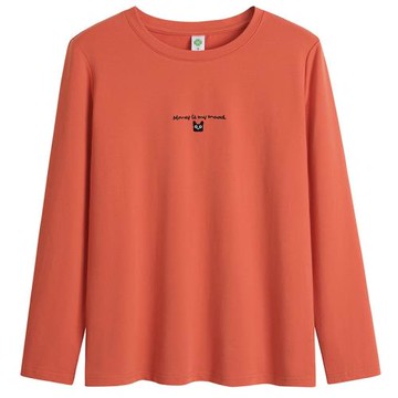 純棉T恤女韓版寬松圓領長袖內搭大碼刺繡簡約打底衫2025秋冬新款