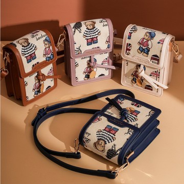 「原創設計」學院萌熊迷你手機斜背包