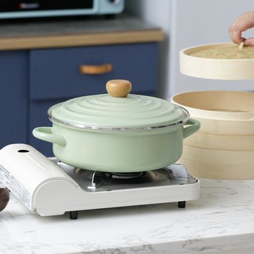 日式搪瓷鍋加厚26cm雙耳鍋湯鍋燉鍋琺瑯火鍋電磁爐燃氣通用