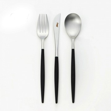 Cutipol 葡萄牙 MIO系列-黑柄霧面不銹鋼-21.5cm主餐刀叉匙-3件組